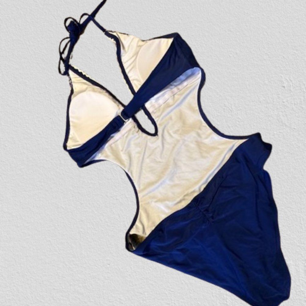 Cupshe Blue Lace Cut Out Plunging Swimsuit 4219 NWT Boutique - Picture 3 of 8